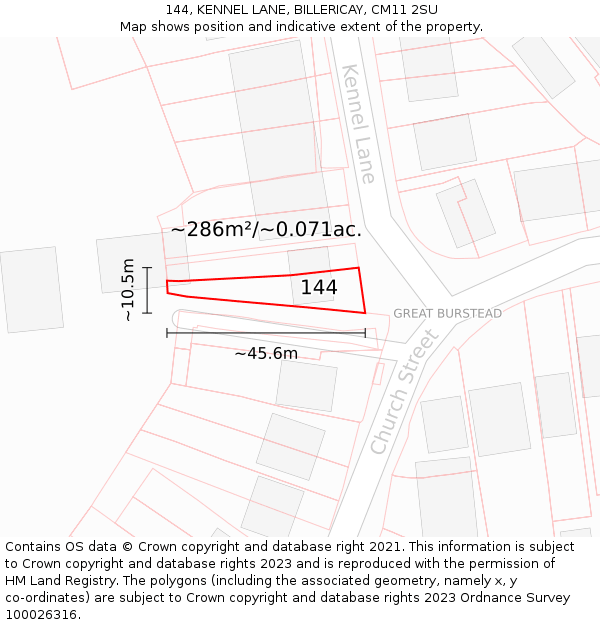 144, KENNEL LANE, BILLERICAY, CM11 2SU: Plot and title map
