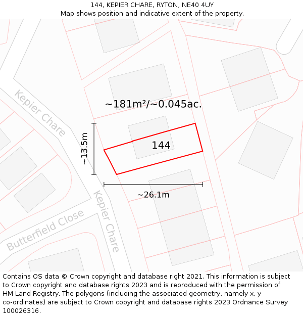 144, KEPIER CHARE, RYTON, NE40 4UY: Plot and title map