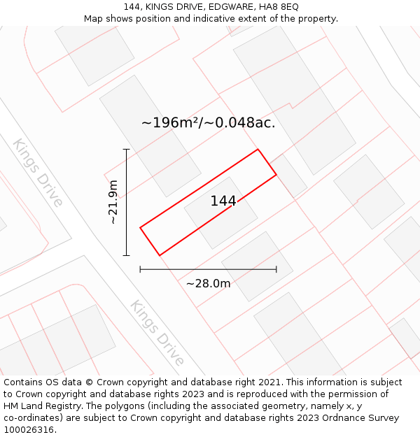 144, KINGS DRIVE, EDGWARE, HA8 8EQ: Plot and title map