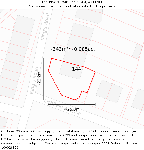 144, KINGS ROAD, EVESHAM, WR11 3EU: Plot and title map