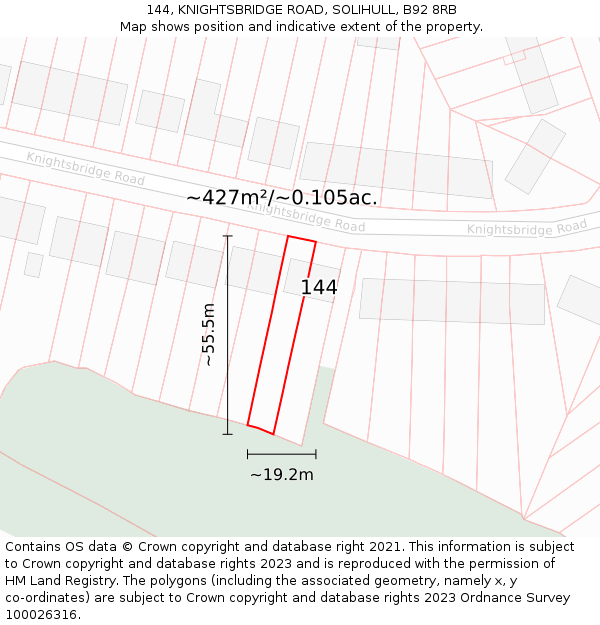 144, KNIGHTSBRIDGE ROAD, SOLIHULL, B92 8RB: Plot and title map