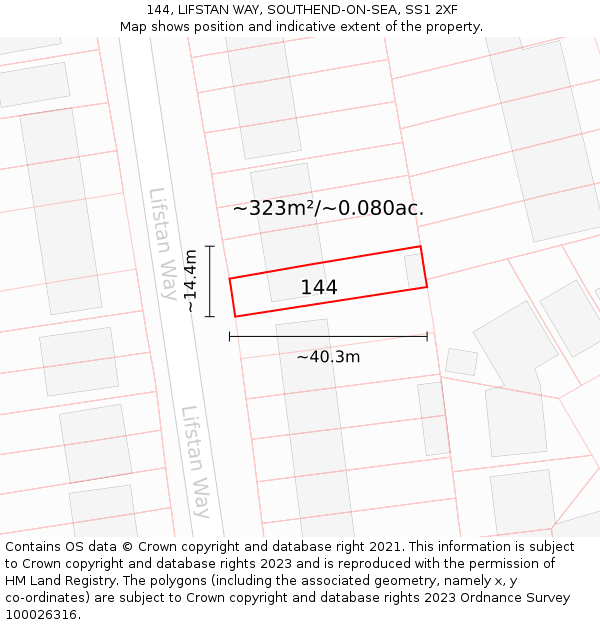 144, LIFSTAN WAY, SOUTHEND-ON-SEA, SS1 2XF: Plot and title map