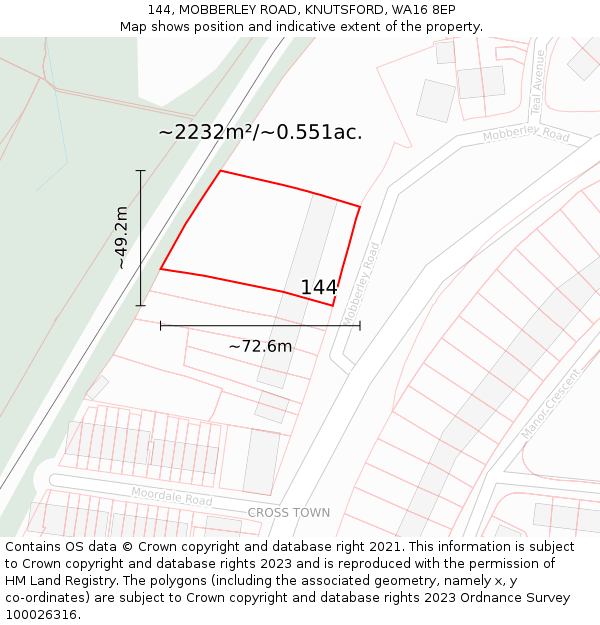 144, MOBBERLEY ROAD, KNUTSFORD, WA16 8EP: Plot and title map