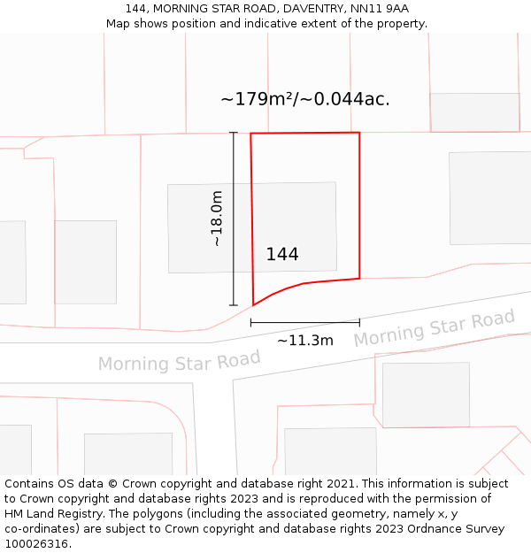 144, MORNING STAR ROAD, DAVENTRY, NN11 9AA: Plot and title map