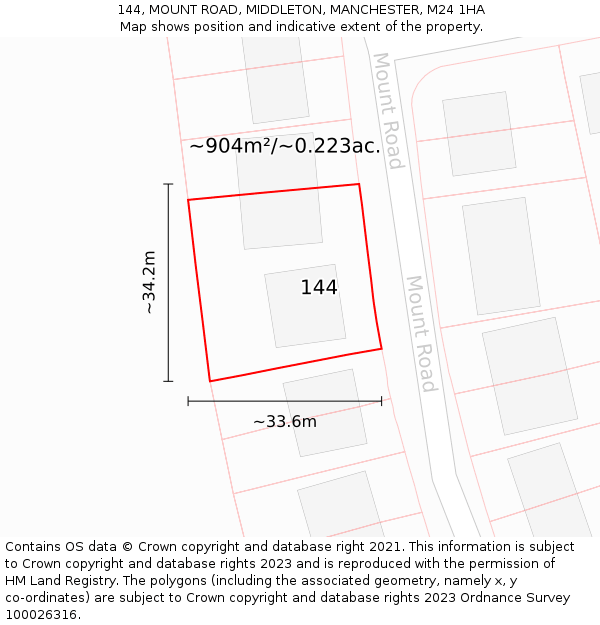 144, MOUNT ROAD, MIDDLETON, MANCHESTER, M24 1HA: Plot and title map
