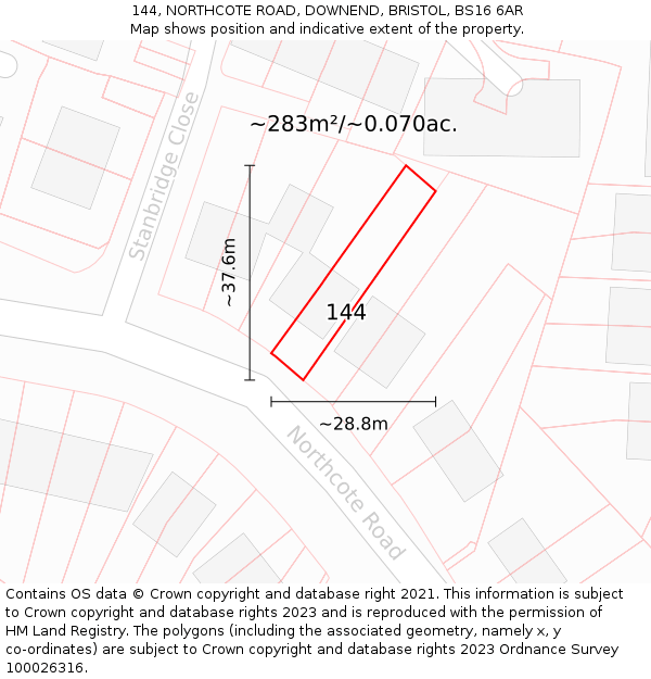 144, NORTHCOTE ROAD, DOWNEND, BRISTOL, BS16 6AR: Plot and title map