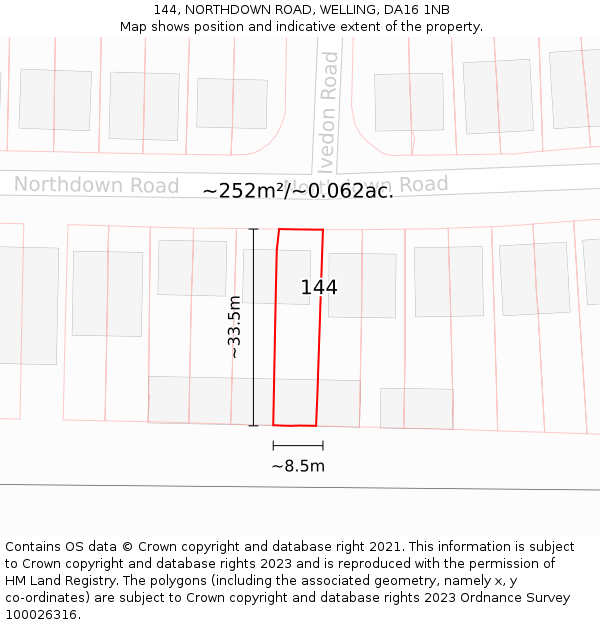 144, NORTHDOWN ROAD, WELLING, DA16 1NB: Plot and title map