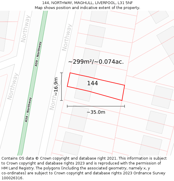 144, NORTHWAY, MAGHULL, LIVERPOOL, L31 5NF: Plot and title map