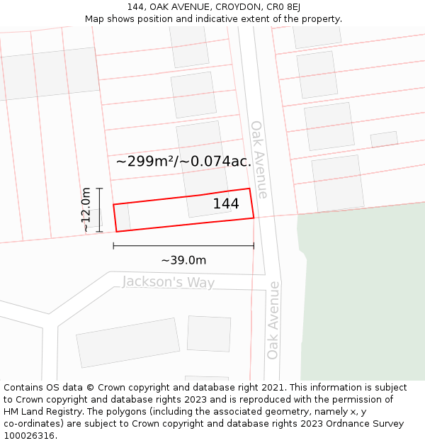 144, OAK AVENUE, CROYDON, CR0 8EJ: Plot and title map