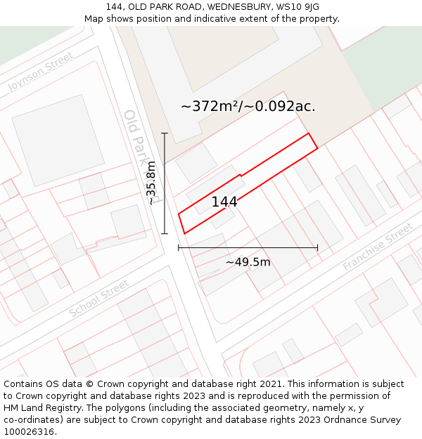 144, OLD PARK ROAD, WEDNESBURY, WS10 9JG: Plot and title map