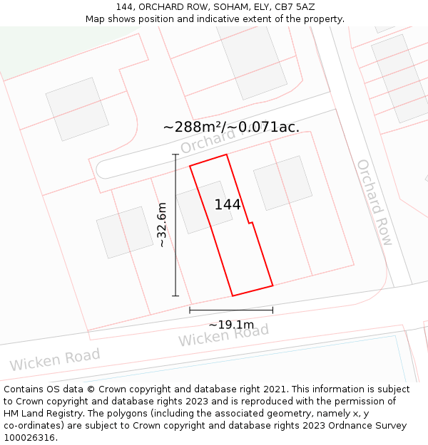 144, ORCHARD ROW, SOHAM, ELY, CB7 5AZ: Plot and title map