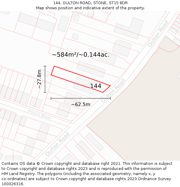 144, OULTON ROAD, STONE, ST15 8DR: Plot and title map
