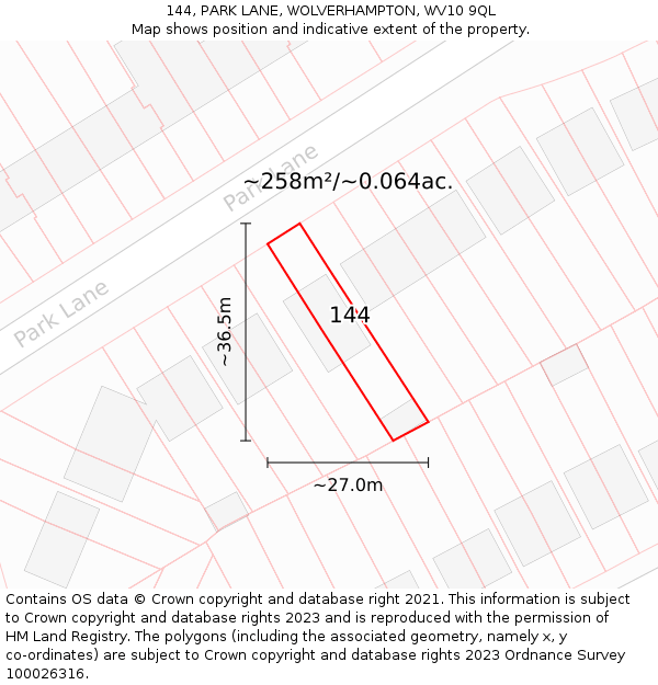 144, PARK LANE, WOLVERHAMPTON, WV10 9QL: Plot and title map