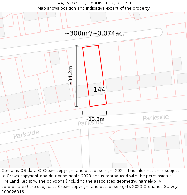 144, PARKSIDE, DARLINGTON, DL1 5TB: Plot and title map