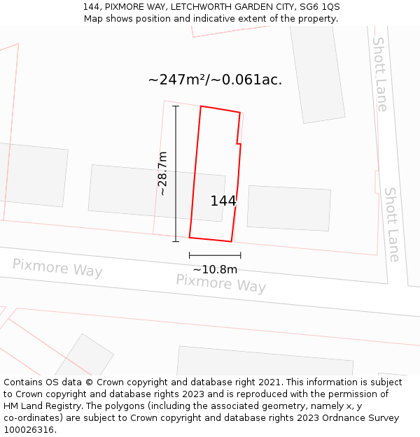 144, PIXMORE WAY, LETCHWORTH GARDEN CITY, SG6 1QS: Plot and title map