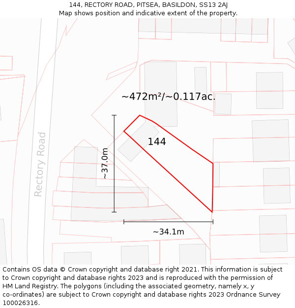 144, RECTORY ROAD, PITSEA, BASILDON, SS13 2AJ: Plot and title map