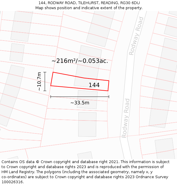 144, RODWAY ROAD, TILEHURST, READING, RG30 6DU: Plot and title map