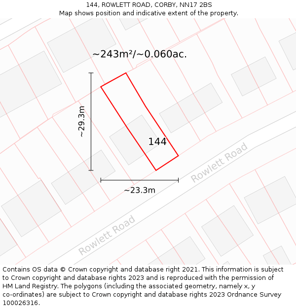 144, ROWLETT ROAD, CORBY, NN17 2BS: Plot and title map