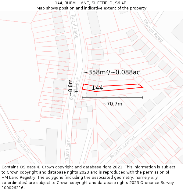 144, RURAL LANE, SHEFFIELD, S6 4BL: Plot and title map