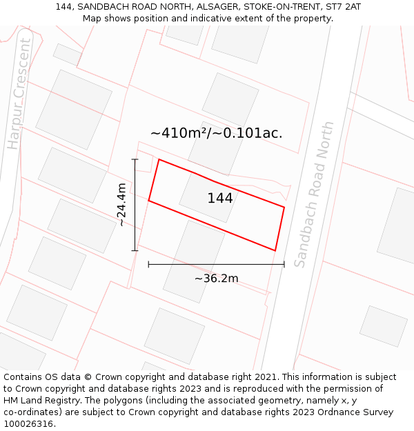 144, SANDBACH ROAD NORTH, ALSAGER, STOKE-ON-TRENT, ST7 2AT: Plot and title map