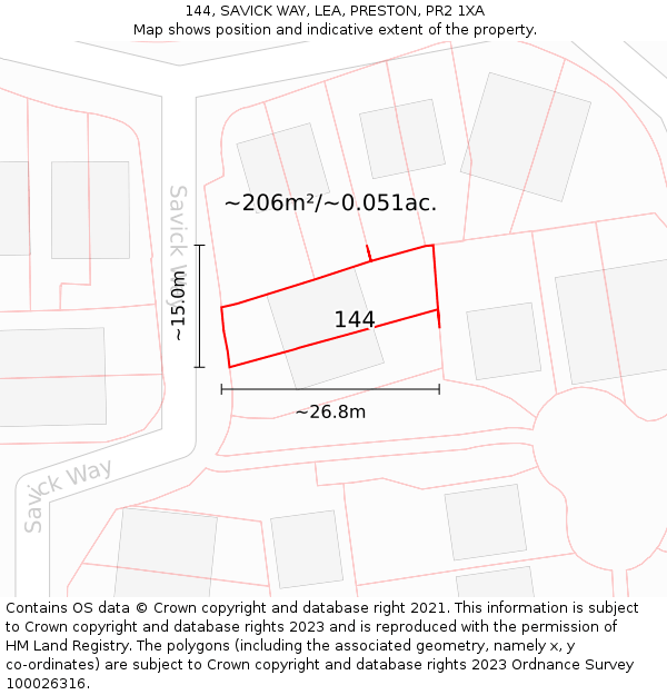 144, SAVICK WAY, LEA, PRESTON, PR2 1XA: Plot and title map