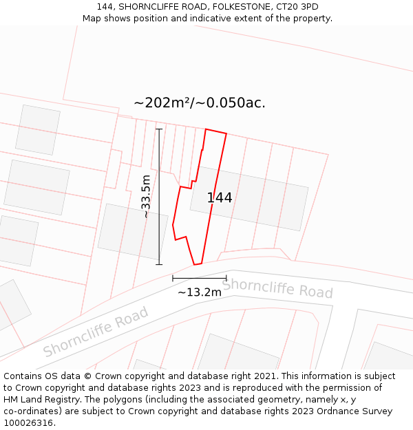 144, SHORNCLIFFE ROAD, FOLKESTONE, CT20 3PD: Plot and title map