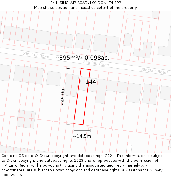 144, SINCLAIR ROAD, LONDON, E4 8PR: Plot and title map