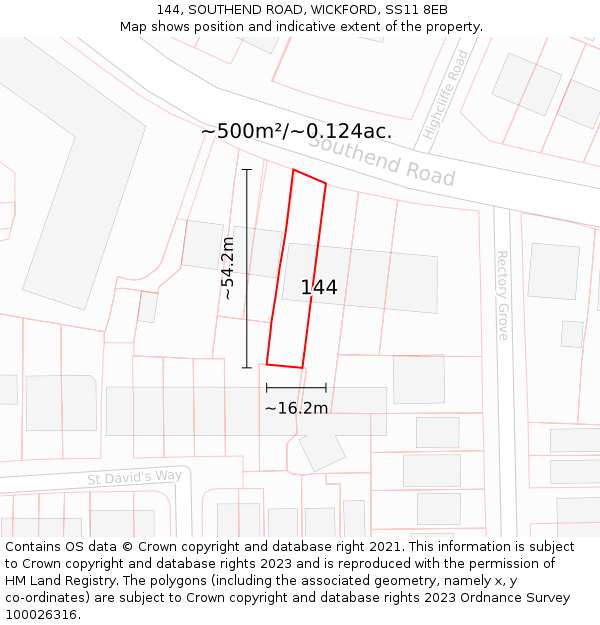 144, SOUTHEND ROAD, WICKFORD, SS11 8EB: Plot and title map