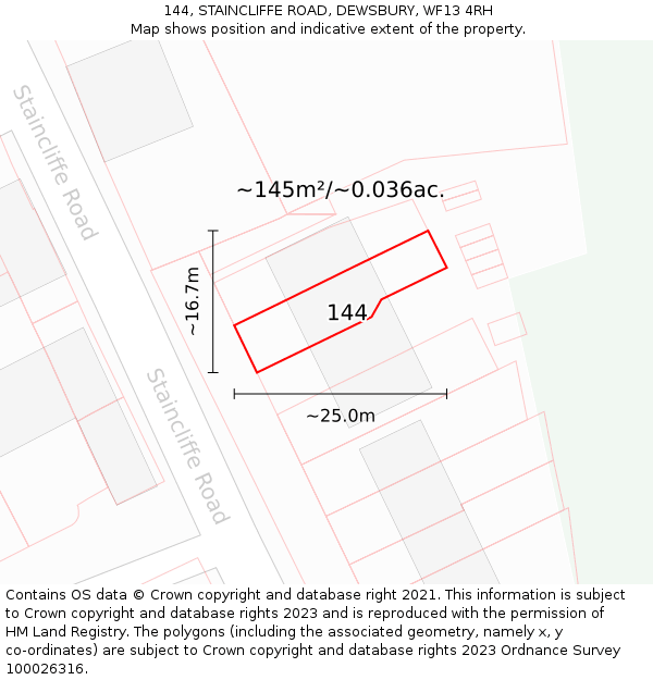 144, STAINCLIFFE ROAD, DEWSBURY, WF13 4RH: Plot and title map