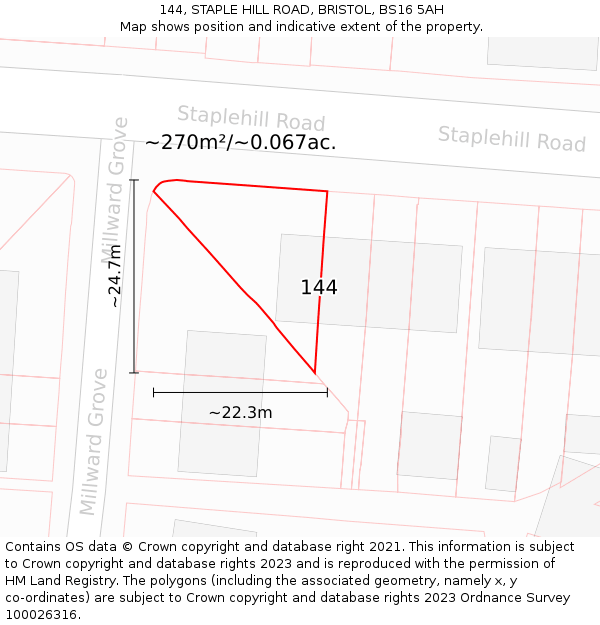 144, STAPLE HILL ROAD, BRISTOL, BS16 5AH: Plot and title map