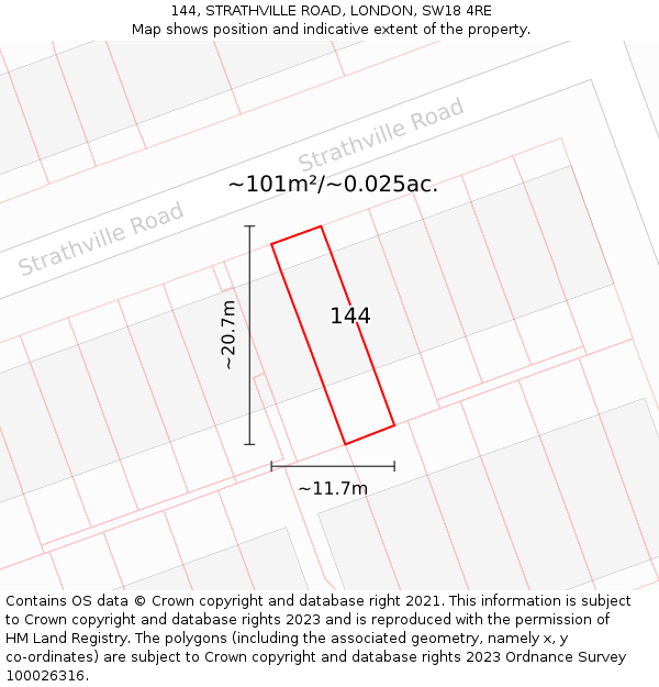 144, STRATHVILLE ROAD, LONDON, SW18 4RE: Plot and title map