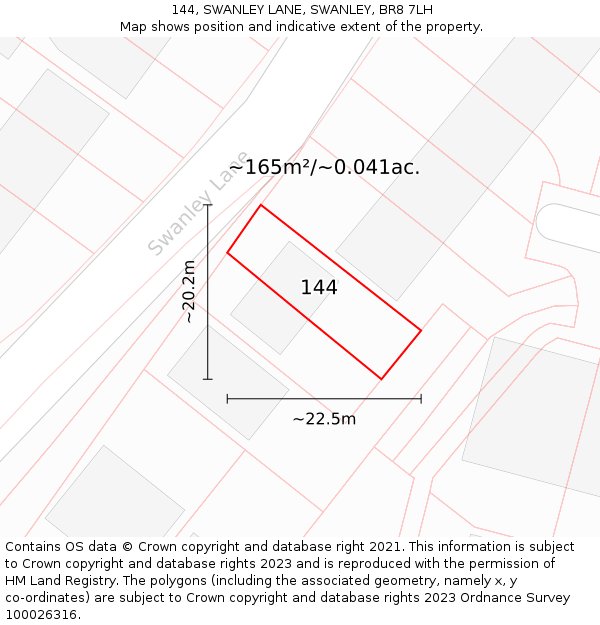 144, SWANLEY LANE, SWANLEY, BR8 7LH: Plot and title map