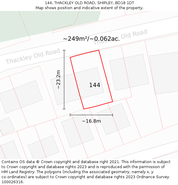 144, THACKLEY OLD ROAD, SHIPLEY, BD18 1DT: Plot and title map