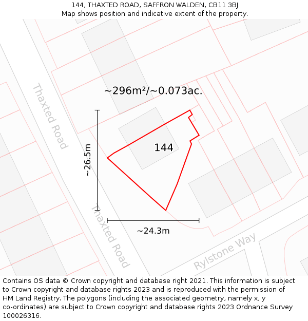 144, THAXTED ROAD, SAFFRON WALDEN, CB11 3BJ: Plot and title map