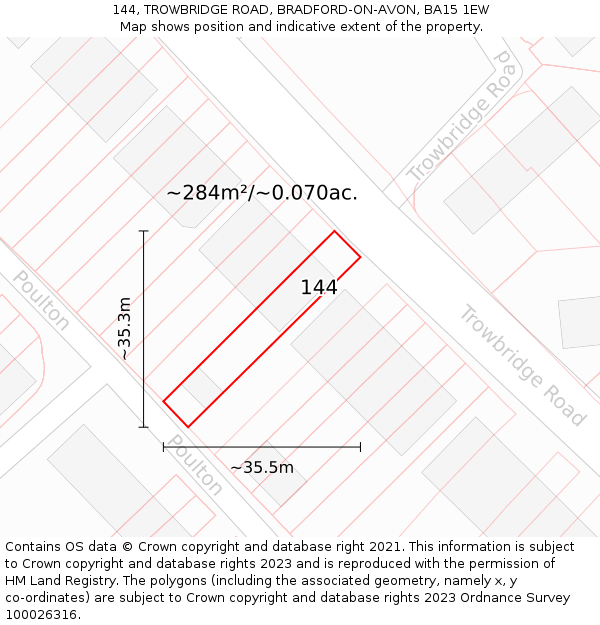 144, TROWBRIDGE ROAD, BRADFORD-ON-AVON, BA15 1EW: Plot and title map