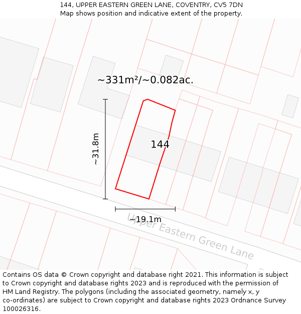 144, UPPER EASTERN GREEN LANE, COVENTRY, CV5 7DN: Plot and title map