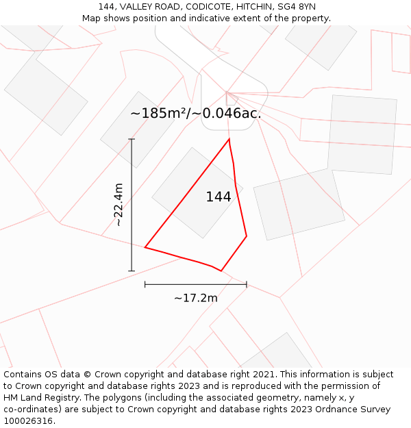 144, VALLEY ROAD, CODICOTE, HITCHIN, SG4 8YN: Plot and title map