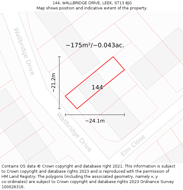 144, WALLBRIDGE DRIVE, LEEK, ST13 8JG: Plot and title map