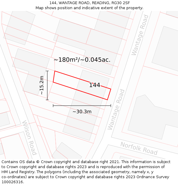 144, WANTAGE ROAD, READING, RG30 2SF: Plot and title map