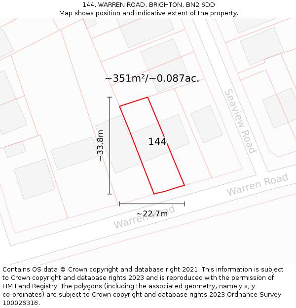 144, WARREN ROAD, BRIGHTON, BN2 6DD: Plot and title map