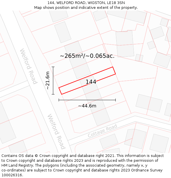 144, WELFORD ROAD, WIGSTON, LE18 3SN: Plot and title map