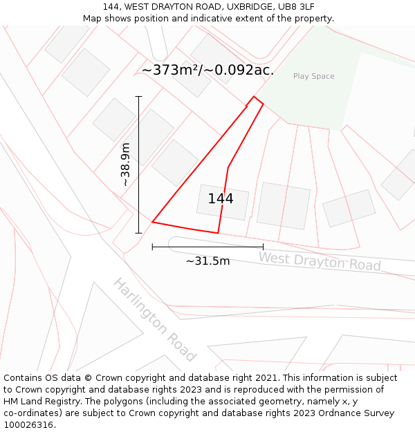 144, WEST DRAYTON ROAD, UXBRIDGE, UB8 3LF: Plot and title map