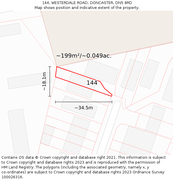 144, WESTERDALE ROAD, DONCASTER, DN5 8RD: Plot and title map