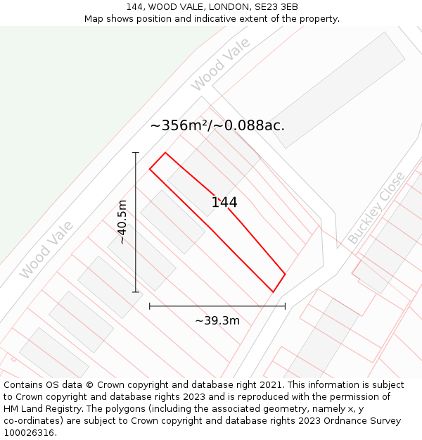 144, WOOD VALE, LONDON, SE23 3EB: Plot and title map