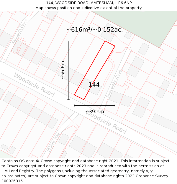 144, WOODSIDE ROAD, AMERSHAM, HP6 6NP: Plot and title map