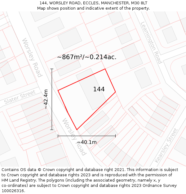 144, WORSLEY ROAD, ECCLES, MANCHESTER, M30 8LT: Plot and title map