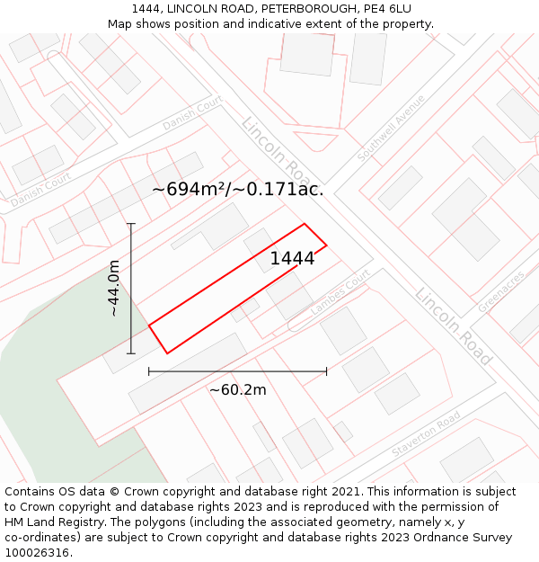 1444, LINCOLN ROAD, PETERBOROUGH, PE4 6LU: Plot and title map