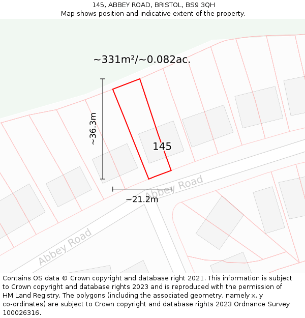 145, ABBEY ROAD, BRISTOL, BS9 3QH: Plot and title map