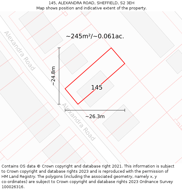 145, ALEXANDRA ROAD, SHEFFIELD, S2 3EH: Plot and title map