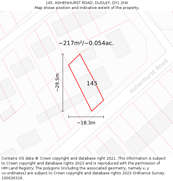 145, ASHENHURST ROAD, DUDLEY, DY1 2HX: Plot and title map